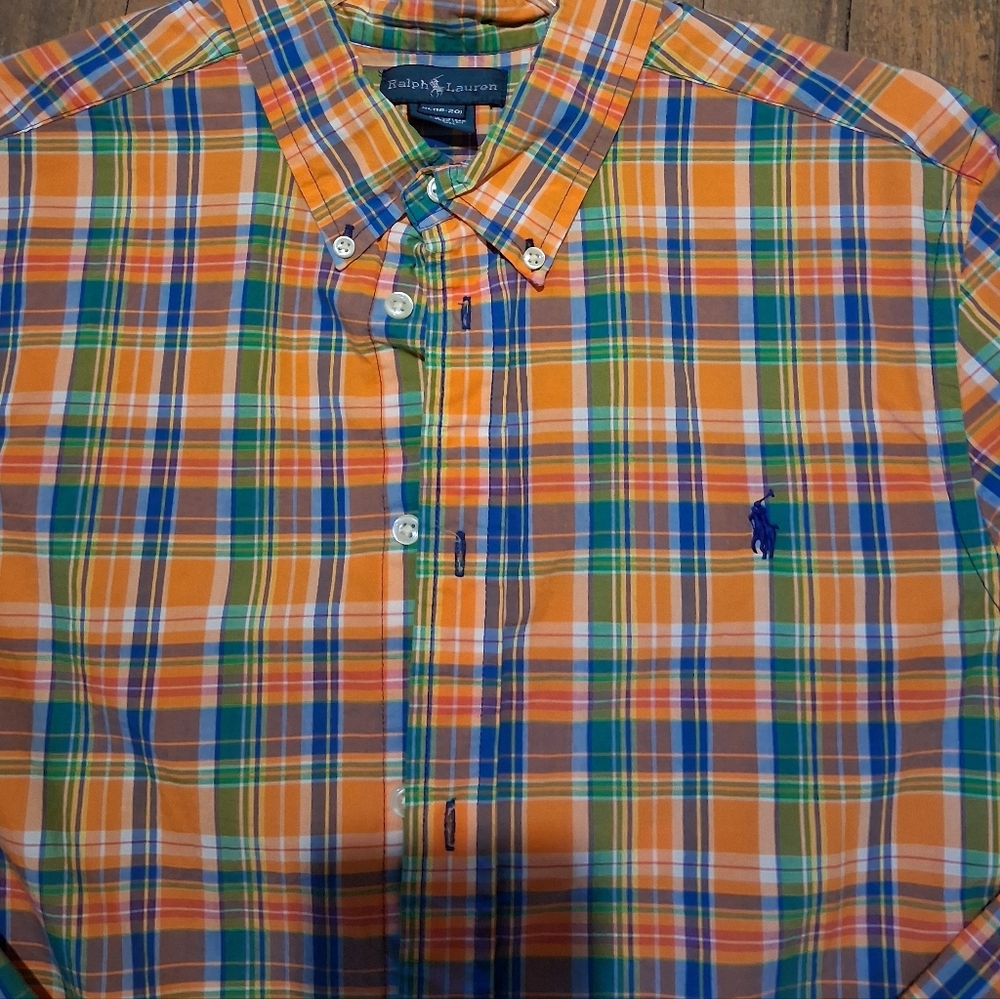 Polo by Ralph Lauren Orange, Blue & Green Plaid Button-Down Shirt